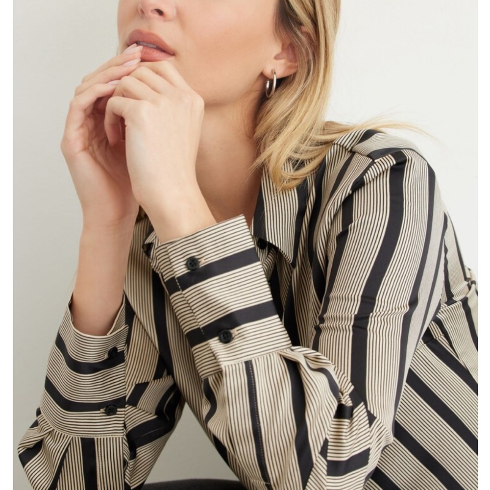 Dynamite Black and Cream Striped Button Down Shirt